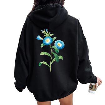 Vintage Field Bindweed Flower Illustration Plant Lovers Women Oversized Hoodie Back Print - Monsterry