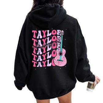 Vintage First Name Taylor Groovy First Name Personalized Women Oversized Hoodie Back Print | Mazezy
