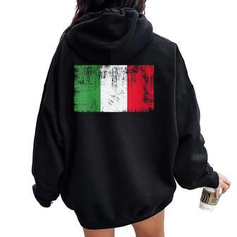 Vintage Italian Banner Fan Italy Flag Italia Retro Women Oversized Hoodie Back Print - Monsterry CA