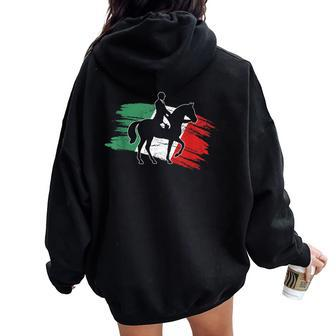 Vintage Italian Italy Flag Horse Jumping Equestrian Women Oversized Hoodie Back Print - Monsterry