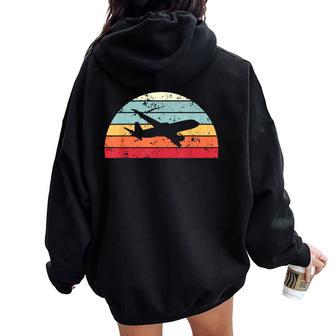 Vintage Plane Spotting Sunset Distressed Sunrise Women Oversized Hoodie Back Print - Monsterry