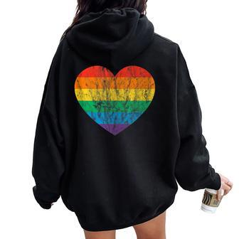 Vintage Rainbow Flag Colored Heart Lgbtq Lesbian Gay Pride Women Oversized Hoodie Back Print - Monsterry DE