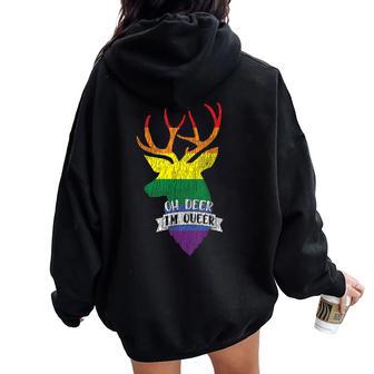 Vintage Rainbow Oh Deer I'm Queer Pride Lesbian Gay Lgbtq Women Oversized Hoodie Back Print - Monsterry CA