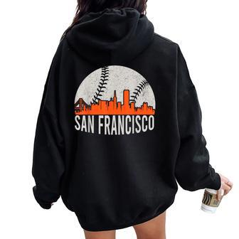 Vintage San Francisco Skyline Baseball Present Women Women Oversized Hoodie Back Print - Seseable