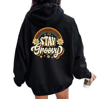 Vintage Stay A Groovy 60S 70S Peace Positive Mind Hippie Women Oversized Hoodie Back Print - Thegiftio UK