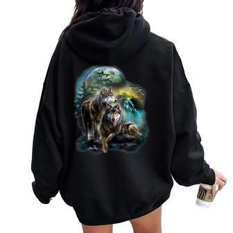 Vintage Wolf Wolf Lovers For Boys And Girls Women Oversized Hoodie Back Print - Thegiftio UK