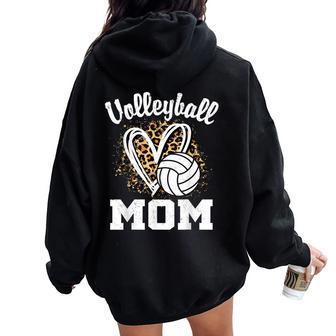 Volleyball Mom Leopard Heart Women Oversized Hoodie Back Print - Monsterry UK