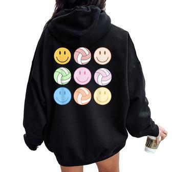Volleyball Vibes Smile Face Hippie Volleyball Girls Women Oversized Hoodie Back Print - Thegiftio UK