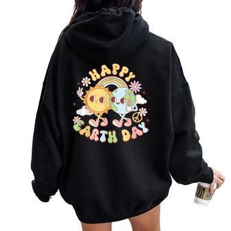 Wave Groovy Happy Earth Day 2024 Make Earth Day Every Day Women Oversized Hoodie Back Print - Seseable
