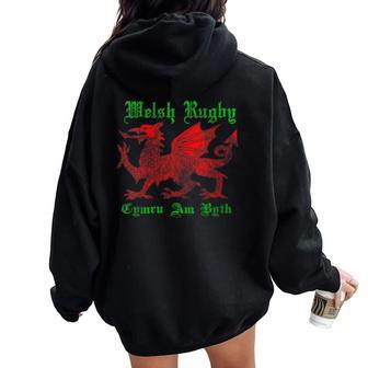 Welsh Dragon Rugby Women Oversized Hoodie Back Print - Monsterry UK