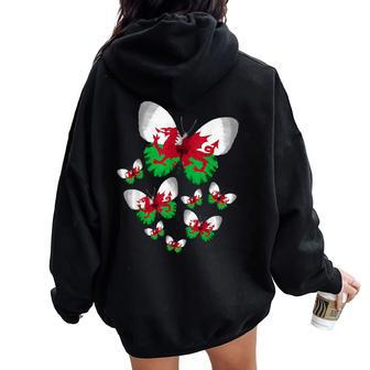 Welsh Flag Butterfly Idea For & Flag Of Wales Women Oversized Hoodie Back Print - Thegiftio UK