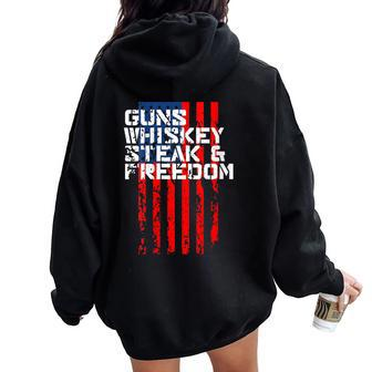 Whiskey Steak And Freedom Usa Flag Women Oversized Hoodie Back Print - Monsterry