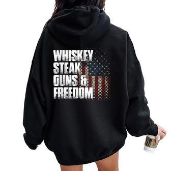 Whiskey Steak Guns & Freedom Patriotic Flag Women Oversized Hoodie Back Print - Monsterry CA