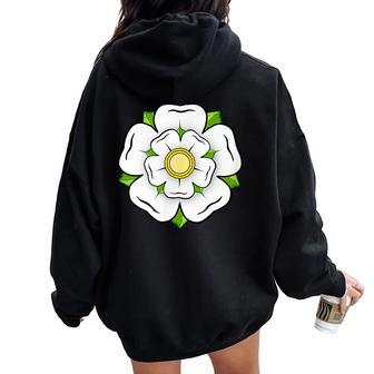White Rose Of York Flower English Flag Heraldy Yorkshire Women Oversized Hoodie Back Print - Thegiftio UK