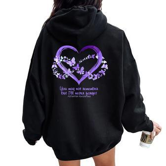 I Will Remember For You Butterfly Alzheimer's Awareness Women Oversized Hoodie Back Print - Monsterry