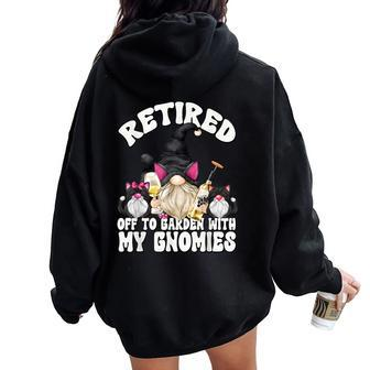 Wine And Cat Grandpa Retirement Gnome For Retired Dad Women Oversized Hoodie Back Print - Monsterry CA