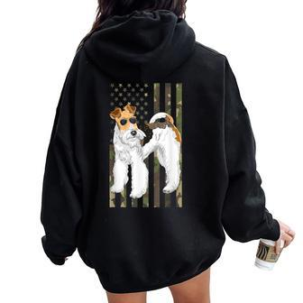 Wire Fox Terrier Wirefox Terrier Dad Camo Usa Flag Women Oversized Hoodie Back Print - Monsterry AU