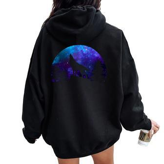 Wolf Howling Moon Love Wolves Cosmic Space Galaxy Men Women Oversized Hoodie Back Print - Monsterry AU
