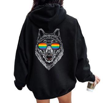 Wolf Rainbow Flag Sunglasses Lgbt Gay Pride Women Oversized Hoodie Back Print - Monsterry DE
