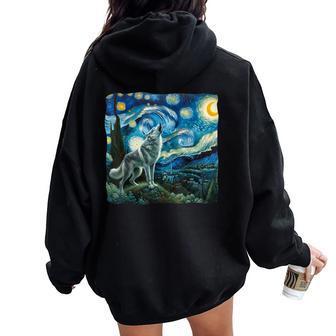 Wolf Starry Night Howling Moon For Kid Women Oversized Hoodie Back Print - Monsterry UK