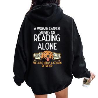 Woman Book Librarian Reading Golden Retriever Dog Women Women Oversized Hoodie Back Print - Monsterry