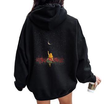 Wonderland Smiling Starry Night Alice In Wonderland Women Oversized Hoodie Back Print - Monsterry UK