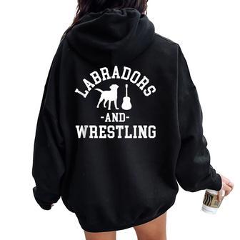 Yellow Black Chocolate Lab Mom Dad And Wrestling Labrador Women Oversized Hoodie Back Print - Monsterry DE