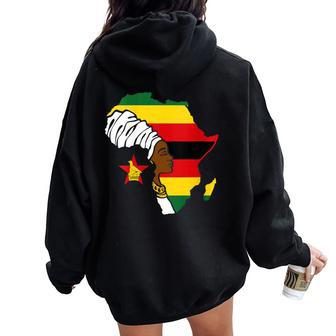 Zimbabwe Zimbabwean Flag Africa Map Ethnic Black Woman Women Oversized Hoodie Back Print - Thegiftio UK