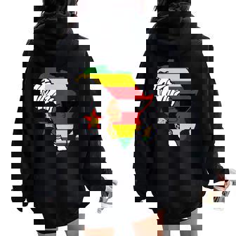 Zimbabwe Zimbabwean Flag Africa Map Ethnic Black Woman Women Oversized Hoodie Back Print - Thegiftio
