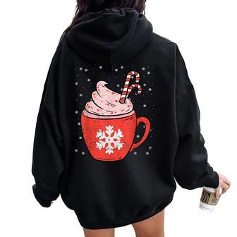 Coffee Candy Cane Christmas Pajama X-Mas Snowflakes Women Oversized Hoodie Back Print - Monsterry