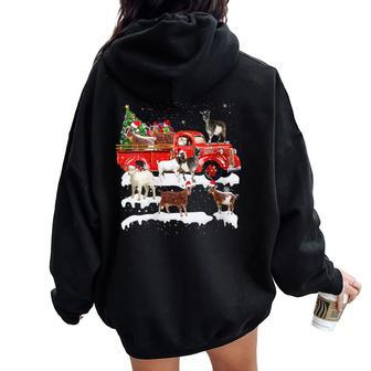 Goat Riding Red Truck Merry Christmas Farmer X-Mas Ugly Women Oversized Hoodie Back Print - Monsterry AU