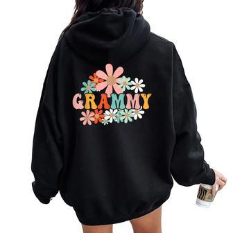 Grammy One Thankful Grammy Thanksgiving Christmas Groovy Women Oversized Hoodie Back Print - Monsterry