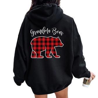 Grandma Bear Pajama Red Buffalo Xmas Family Christmas Women Oversized Hoodie Back Print - Monsterry UK