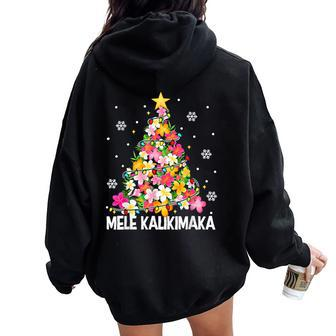 Hawaiian Floral Christmas Tree Mele Kalikimaka Tropical Xmas Women Oversized Hoodie Back Print | Mazezy