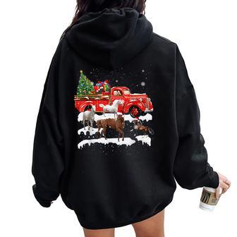 Horse Riding Red Truck Merry Christmas Farmer X-Mas Ugly Women Oversized Hoodie Back Print - Monsterry UK