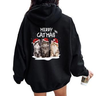 Merry Catmas Christmas Tree Santa Kitten Xmas Cute Cat Mom Women Oversized Hoodie Back Print - Seseable