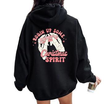 Rolling Up Some Christmas Spirit Xmas Tree Cakes Mens Women Oversized Hoodie Back Print | Mazezy