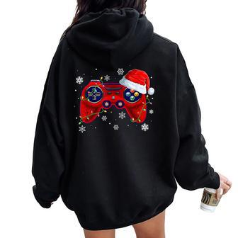 Video Game Controller Christmas Santa Hat Gamer Boys Girls Women Oversized Hoodie Back Print - Seseable