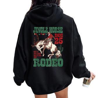 Vintage Jingle Horse Rodeo Howdy Western Christmas Women Oversized Hoodie Back Print - Thegiftio UK