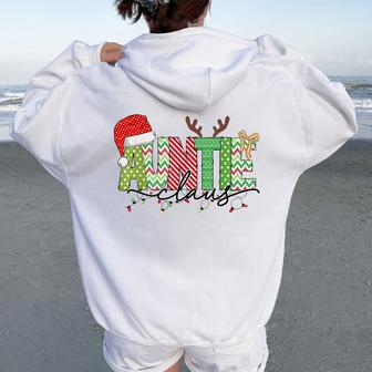Auntie Claus Christmas Lights Pajama Family Matching Outfit Women Oversized Hoodie Back Print - Monsterry