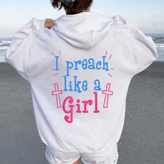 Female Pastor Preach Like A Girl Christmas Women Women Oversized Hoodie Back Print - Monsterry CA
