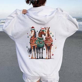 Horse Christmas Xmas Horseback Riding Farm For Girls Women Oversized Hoodie Back Print - Seseable