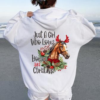 Just A Girl Who Loves Horses And Christmas Pretty Horses Women Oversized Hoodie Back Print - Monsterry