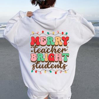Retro Merry Teacher Bright Students Teacher Christmas Women Oversized Hoodie Back Print - Thegiftio UK