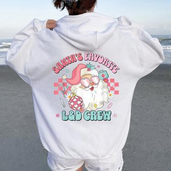 Retro Pink Christmas Santa's Favorite Labor & Delivery Nurse Women Oversized Hoodie Back Print - Monsterry