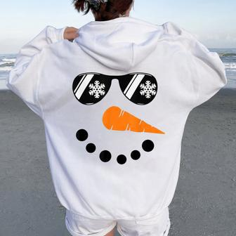 Snowman Face Family Christmas Matching Costume Kid Women Oversized Hoodie Back Print | Mazezy