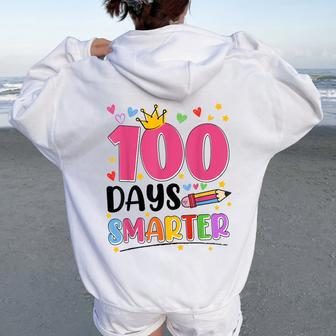 100 Days Smarter 100Th Day Of School Toddlers Girls Women Oversized Hoodie Back Print | Mazezy