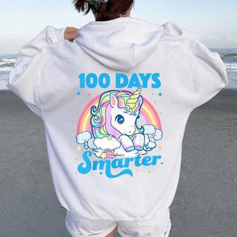 100 Days Smarter Unicorn Girls Teacher 100Th Day Of School Women Oversized Hoodie Back Print - Monsterry