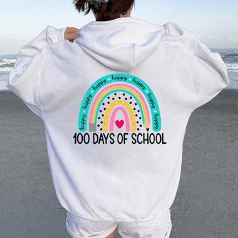 100Th Day Of School Teacher 100 Days Smarter Rainbow Women Oversized Hoodie Back Print - Thegiftio UK