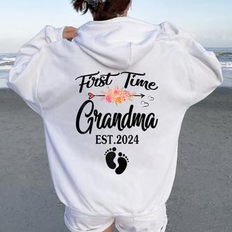 1St Time Grandma Est 2024 New First Grandma 2024 Women Oversized Hoodie Back Print - Monsterry